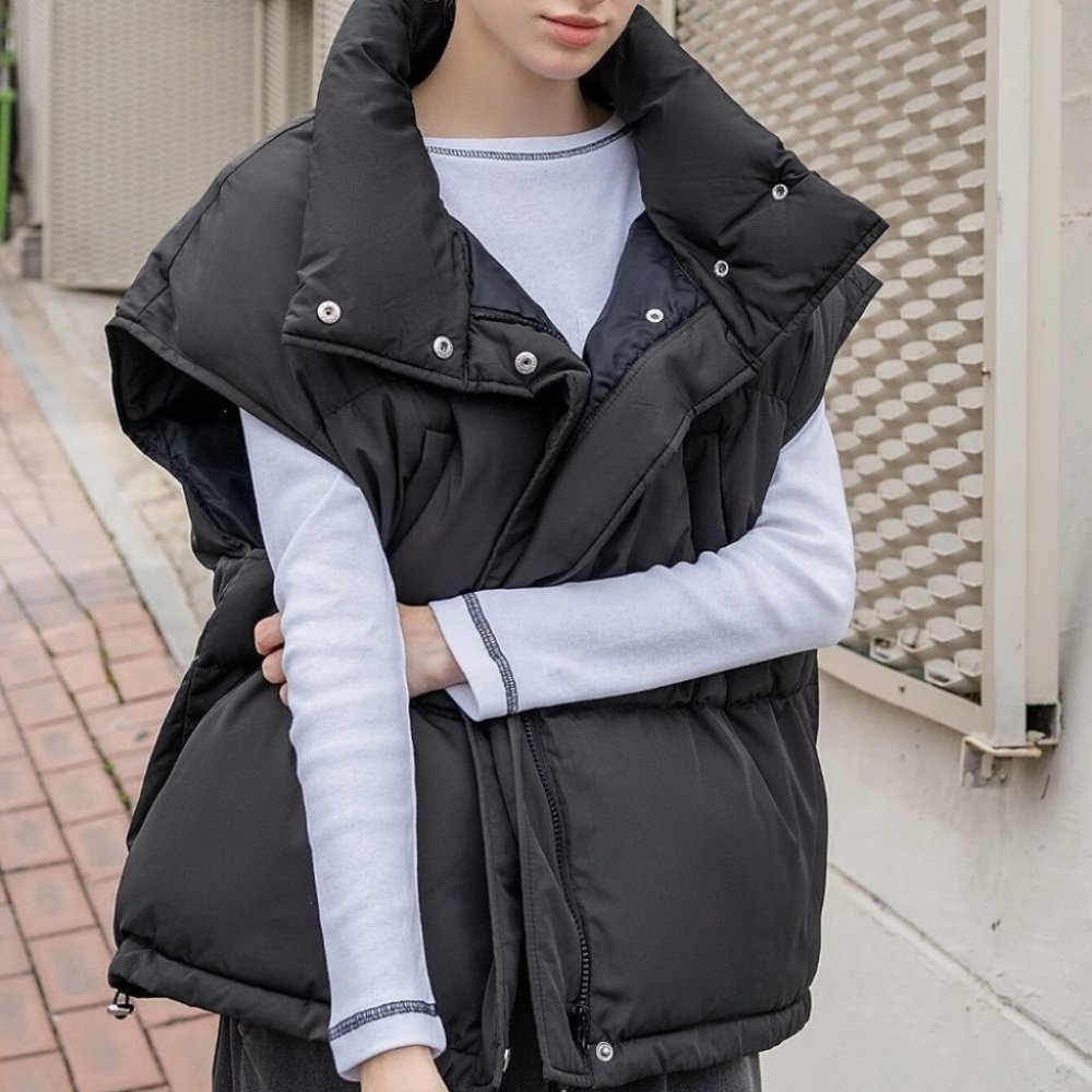 Zip up Drawstring Hem Puffer vest Coat Comfy winter - Picture 8 of 10
